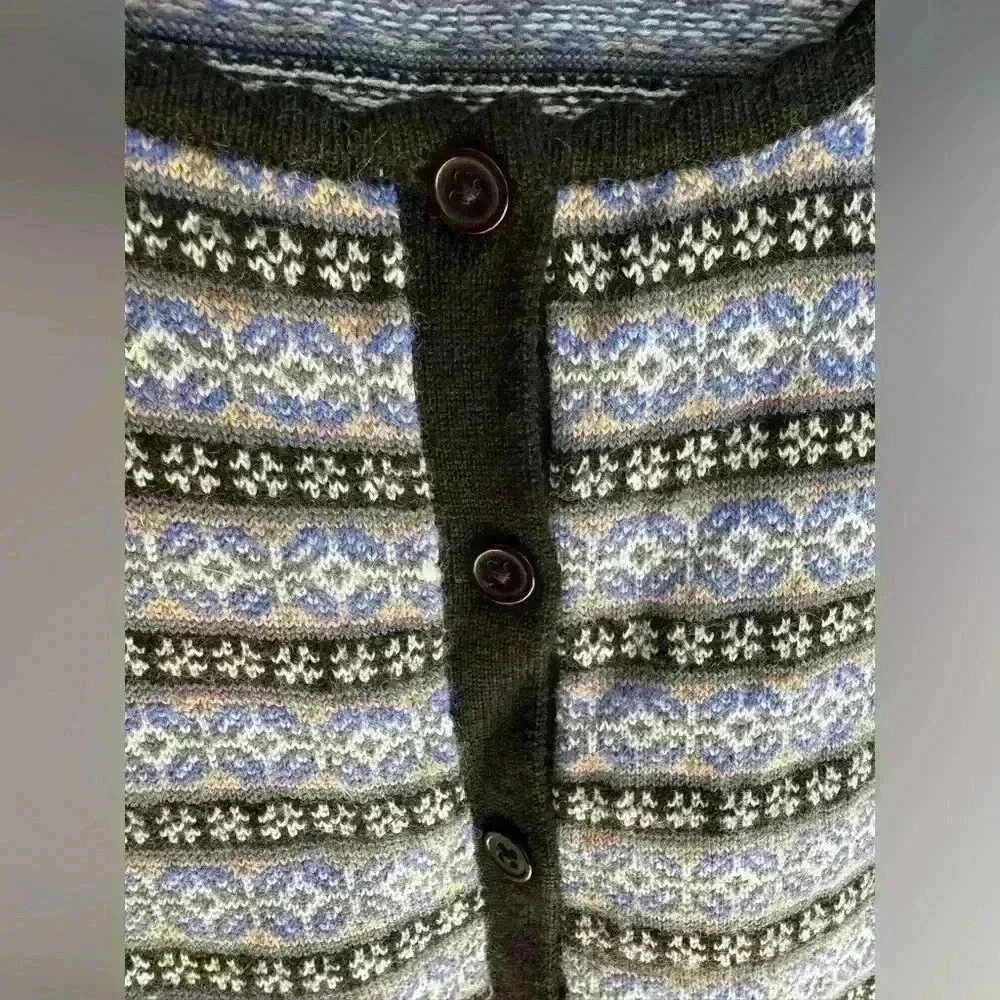 100% Merino Wool Button Up Sweater By Willi Smith Blue and Black Size Small